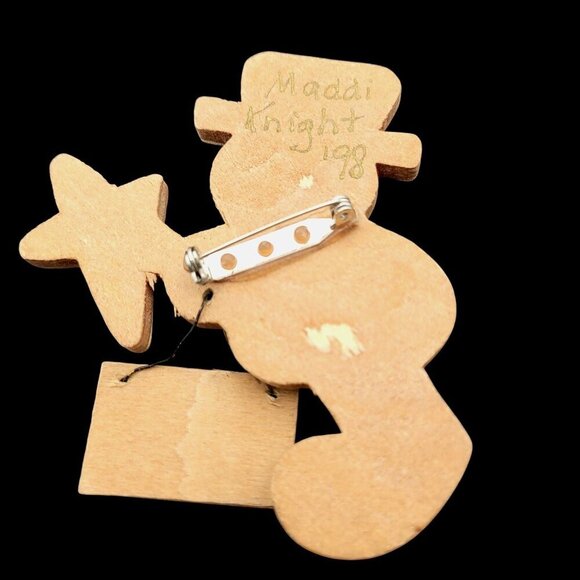 Vintage Snowman & Santa Wooden Brooches Set Of 2 Hand-painted Christmas NOTE - Picture 4 of 8